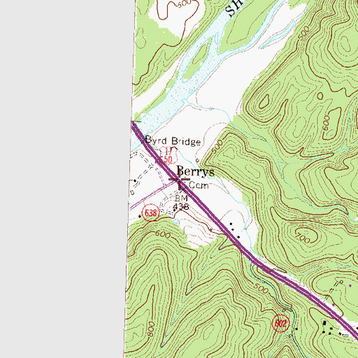 Topographic Map of Berrys, VA