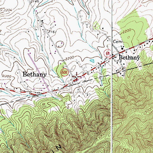 Topographic Map of Bethany, VA