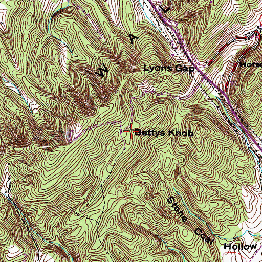 Topographic Map of Bettys Knob, VA