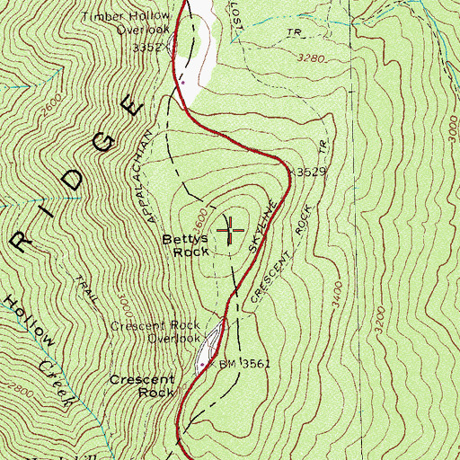 Topographic Map of Bettys Rock, VA