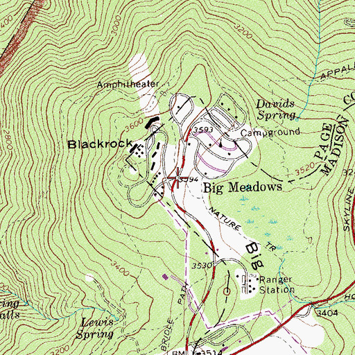 Topographic Map of Big Meadows, VA