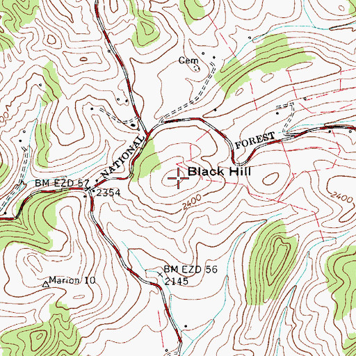 Topographic Map of Black Hill, VA