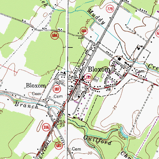 Topographic Map of Bloxom, VA