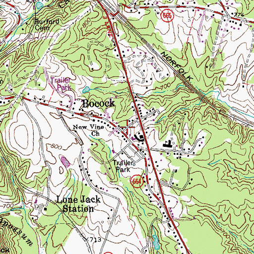 Topographic Map of Bocock, VA