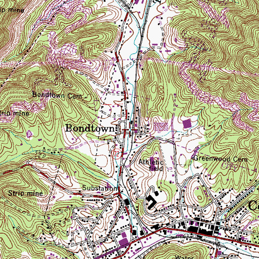 Topographic Map of Bondtown, VA