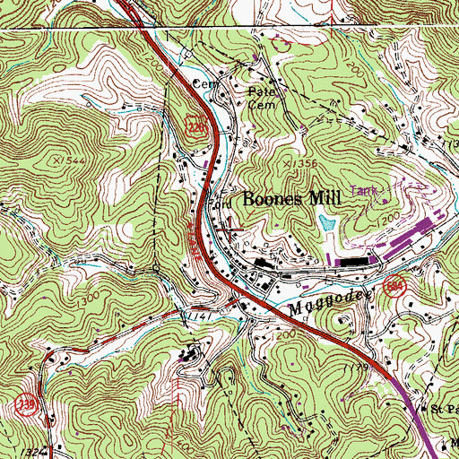 Topographic Map of Boones Mill, VA