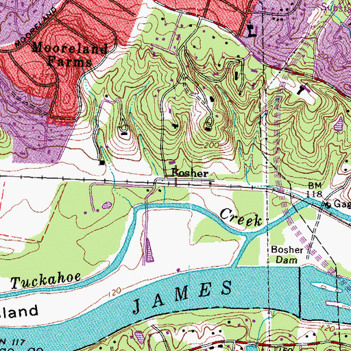 Topographic Map of Bosher, VA