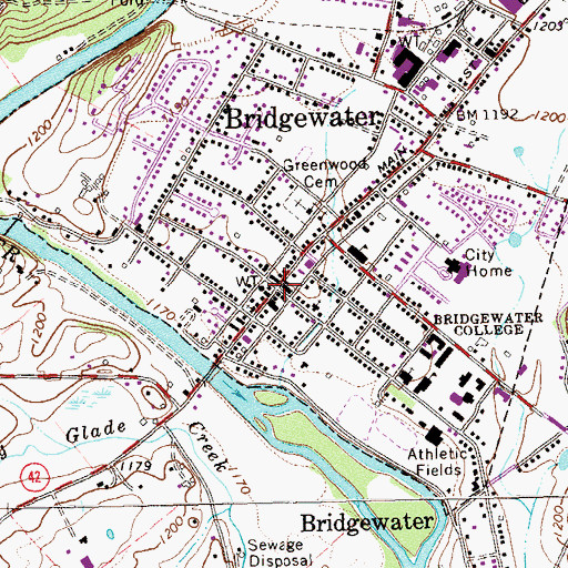 Topographic Map of Bridgewater, VA