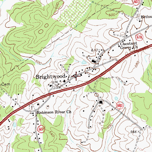 Topographic Map of Brightwood, VA