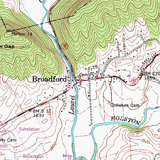 Topographic Map of Broadford, VA