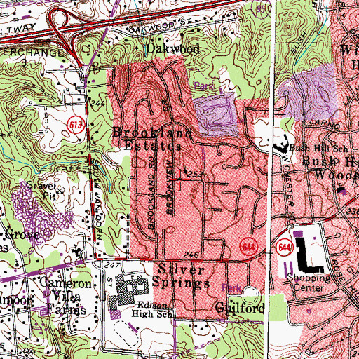 Topographic Map of Brookland Estates, VA