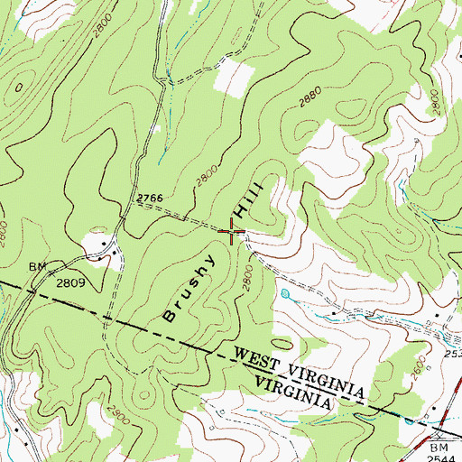 Topographic Map of Brushy Hill, VA