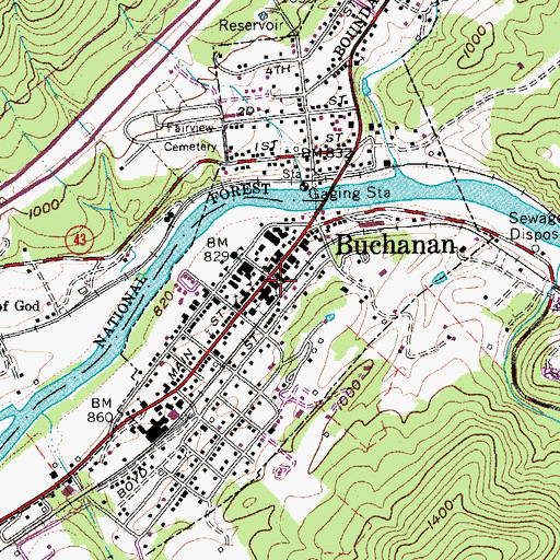 Topographic Map of Buchanan, VA