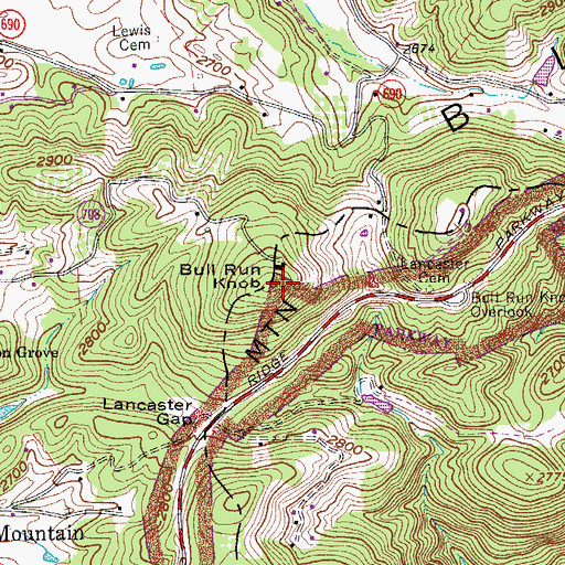 Topographic Map of Bull Run Knob, VA