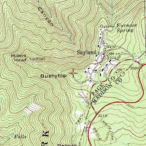Topographic Map of Bushytop, VA