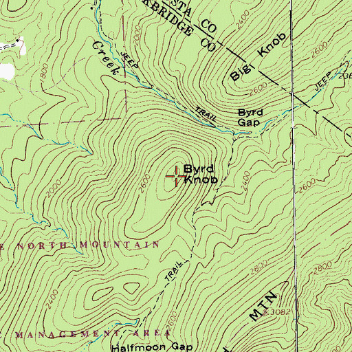 Topographic Map of Byrd Knob, VA