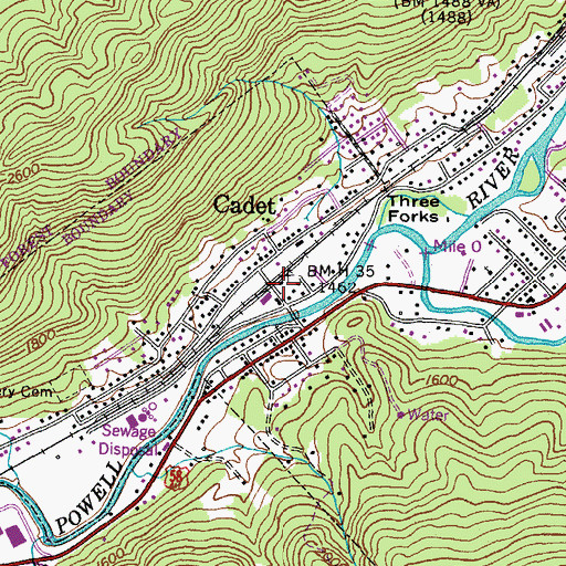 Topographic Map of Cadet, VA