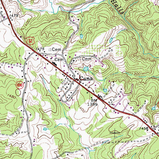 Topographic Map of Cana, VA