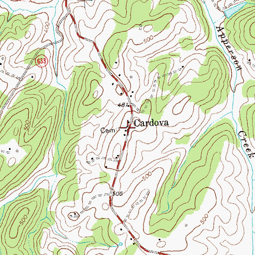 Topographic Map of Cardova, VA