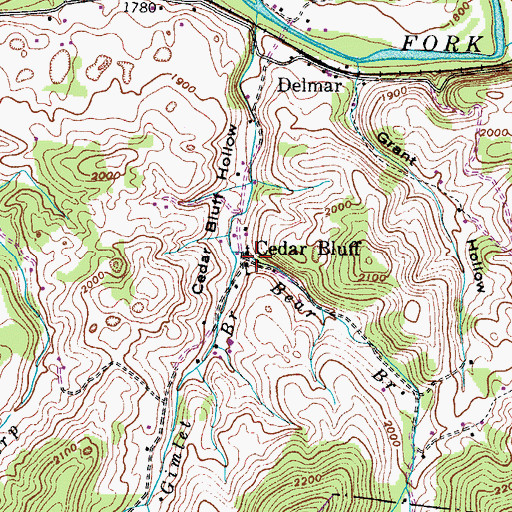 Topographic Map of Cedar Bluff, VA