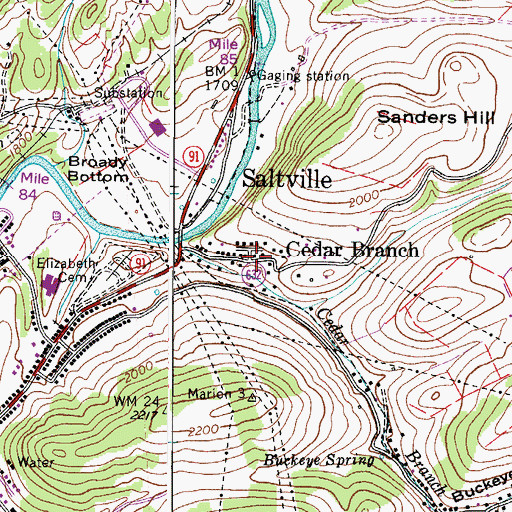 Topographic Map of Cedar Branch, VA