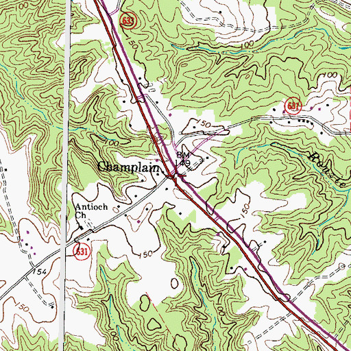 Topographic Map of Champlain, VA