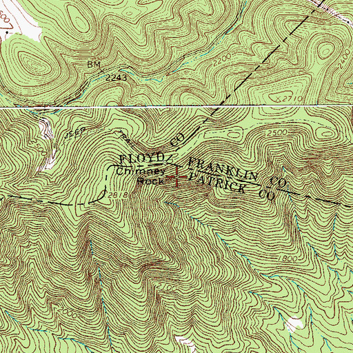 Topographic Map of Chimney Rock, VA