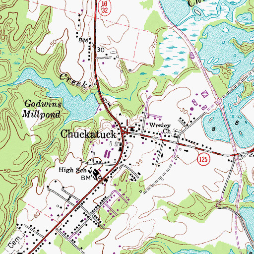 Topographic Map of Chuckatuck, VA