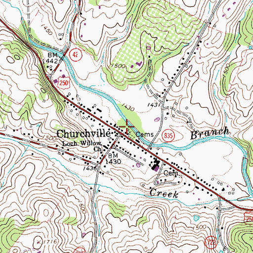 Topographic Map of Churchville, VA