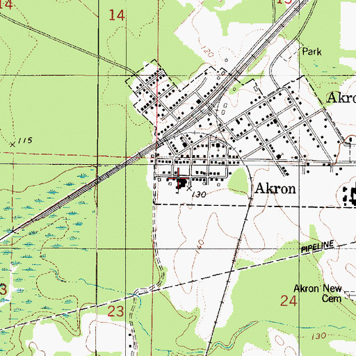 Topographic Map of Akron Community School, AL
