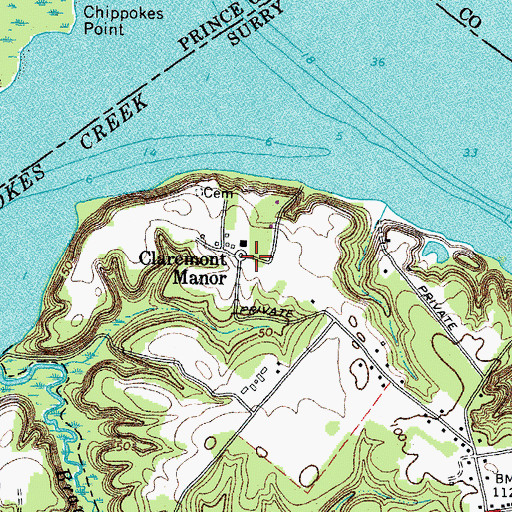 Topographic Map of Claremont Manor, VA