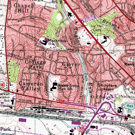 Topographic Map of Clover, VA