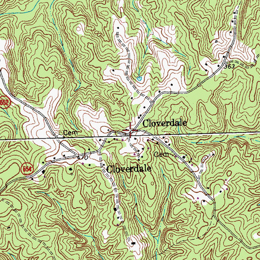 Topographic Map of Cloverdale, VA