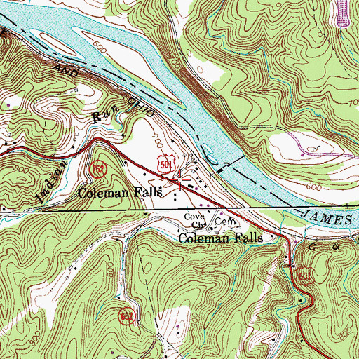 Topographic Map of Coleman Falls, VA