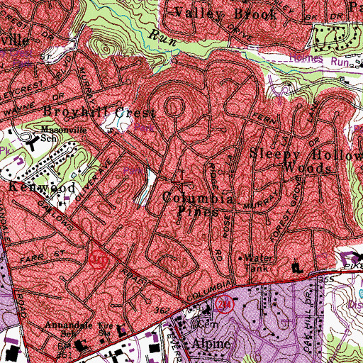 Topographic Map of Columbia Pines, VA