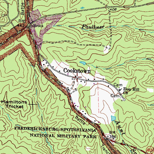 Topographic Map of Cookstown, VA