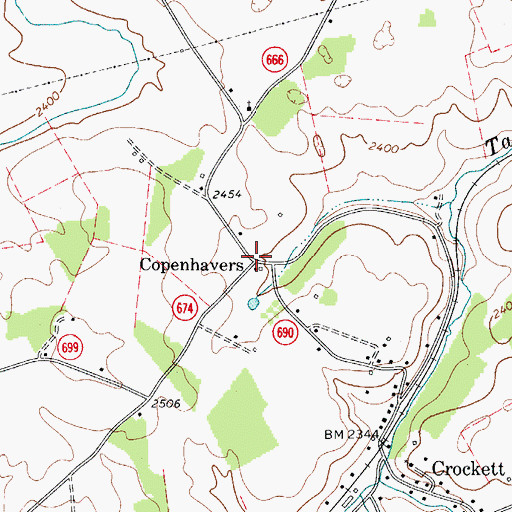 Topographic Map of Copenhavers, VA