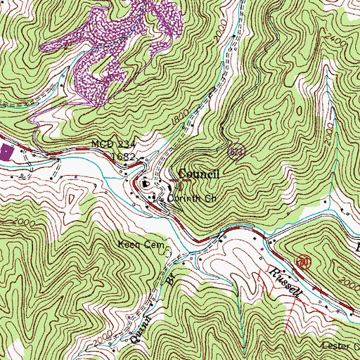 Topographic Map of Council, VA