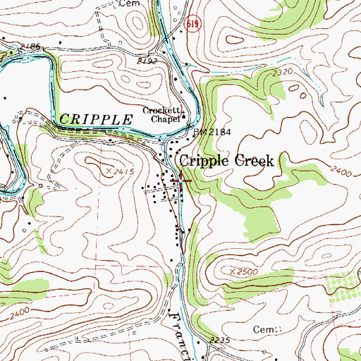 Topographic Map of Cripple Creek, VA