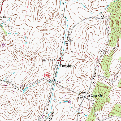 Topographic Map of Daphna, VA
