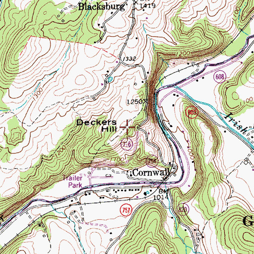 Topographic Map of Deckers Hill, VA