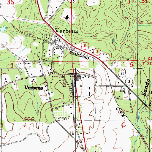 Topographic Map of Verbena High School, AL