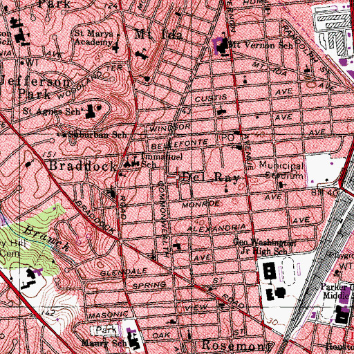 Topographic Map of Del Ray, VA