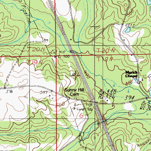 Topographic Map of Sunny Hill Cemetery, AL