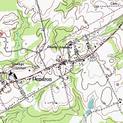 Topographic Map of Dendron, VA
