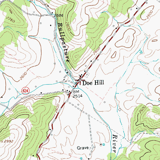 Topographic Map of Doe Hill, VA