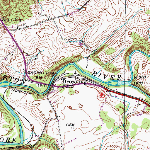 Topographic Map of Drowning Ford, VA