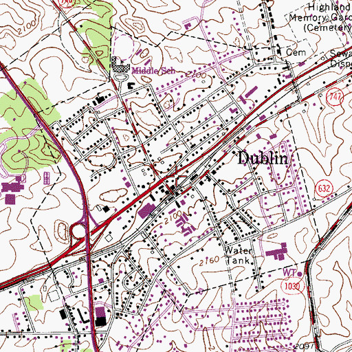 Topographic Map of Dublin, VA