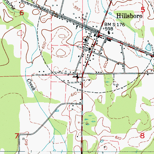 Topographic Map of Hillsboro Elementary School, AL