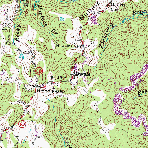 Topographic Map of Dwale, VA